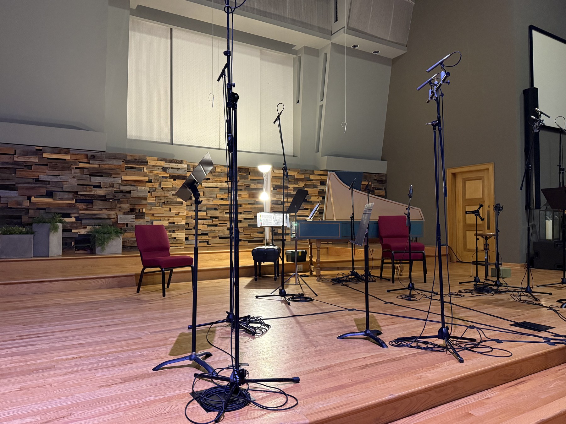 The empty stage prepared for the recording session