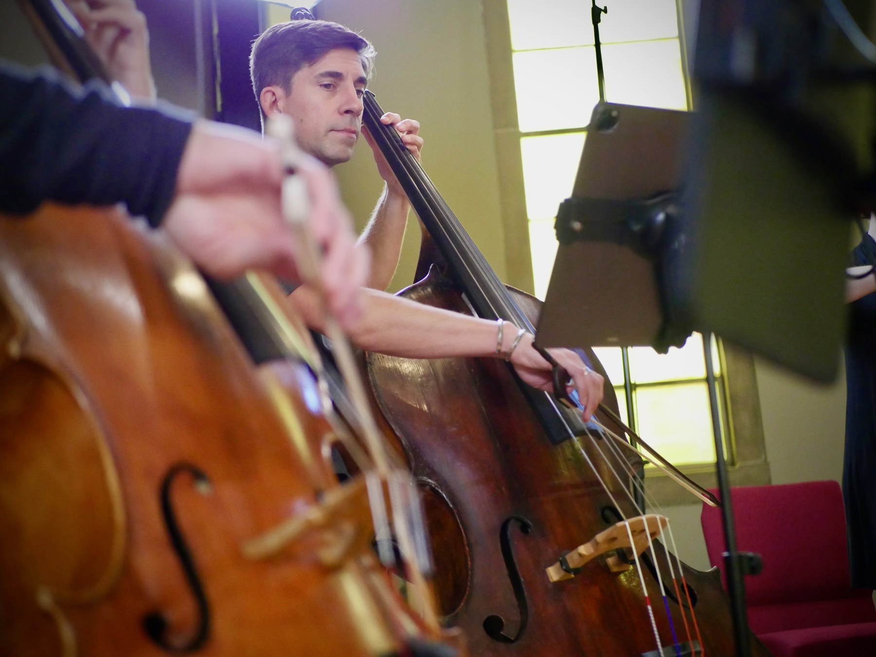 Bassist Nicholas Recuber in the recording session